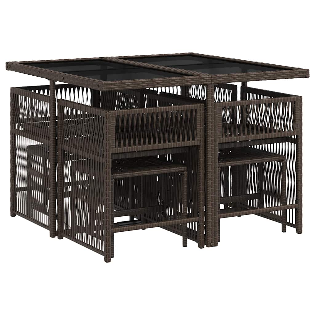Set da Pranzo da Giardino 9pz con Cuscini Marrone in Polyrattan | homemem39