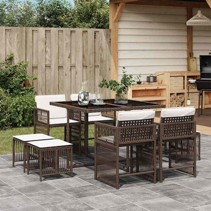 Set da Pranzo da Giardino 9pz con Cuscini Marrone in Polyrattan | homemem39
