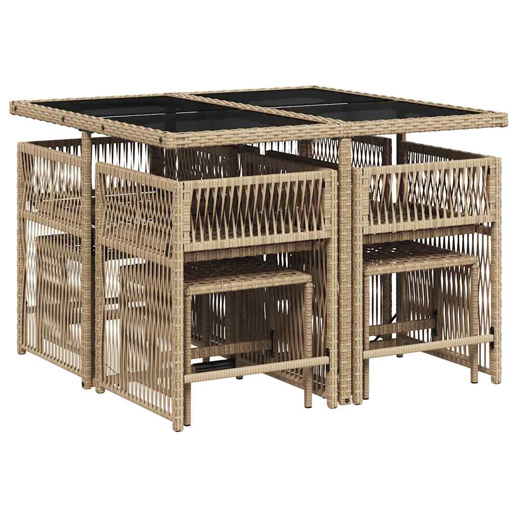 Set da Pranzo da Giardino 9 pz con Cuscini Beige in Polyrattan | homemem39