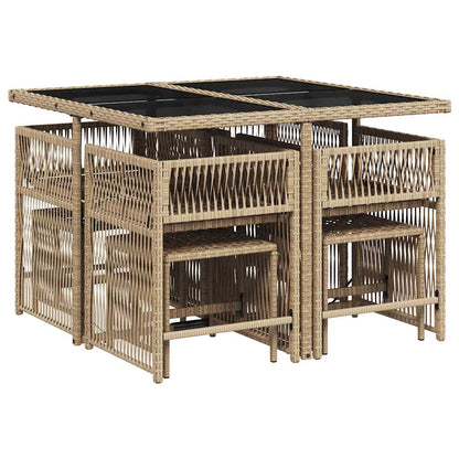 Set da Pranzo da Giardino 9 pz con Cuscini Beige in Polyrattan | homemem39