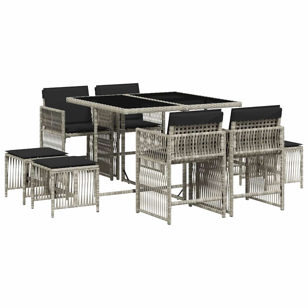 Set Pranzo da Giardino 9pz con Cuscini Grigio Chiaro Polyrattan | homemem39