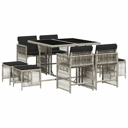 Set Pranzo da Giardino 9pz con Cuscini Grigio Chiaro Polyrattan | homemem39