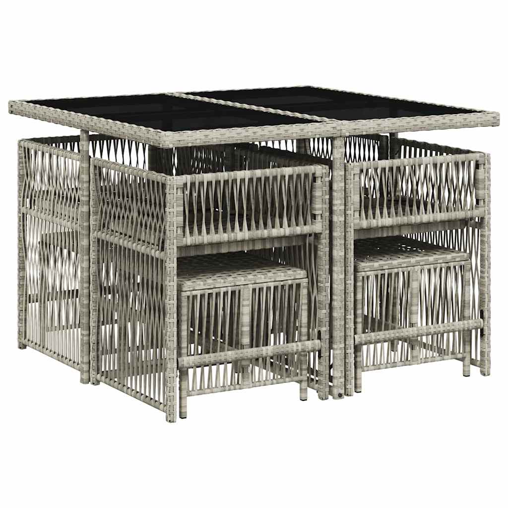 Set Pranzo da Giardino 9pz con Cuscini Grigio Chiaro Polyrattan | homemem39