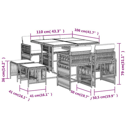 Set Pranzo da Giardino 9pz con Cuscini Grigio Chiaro Polyrattan | homemem39