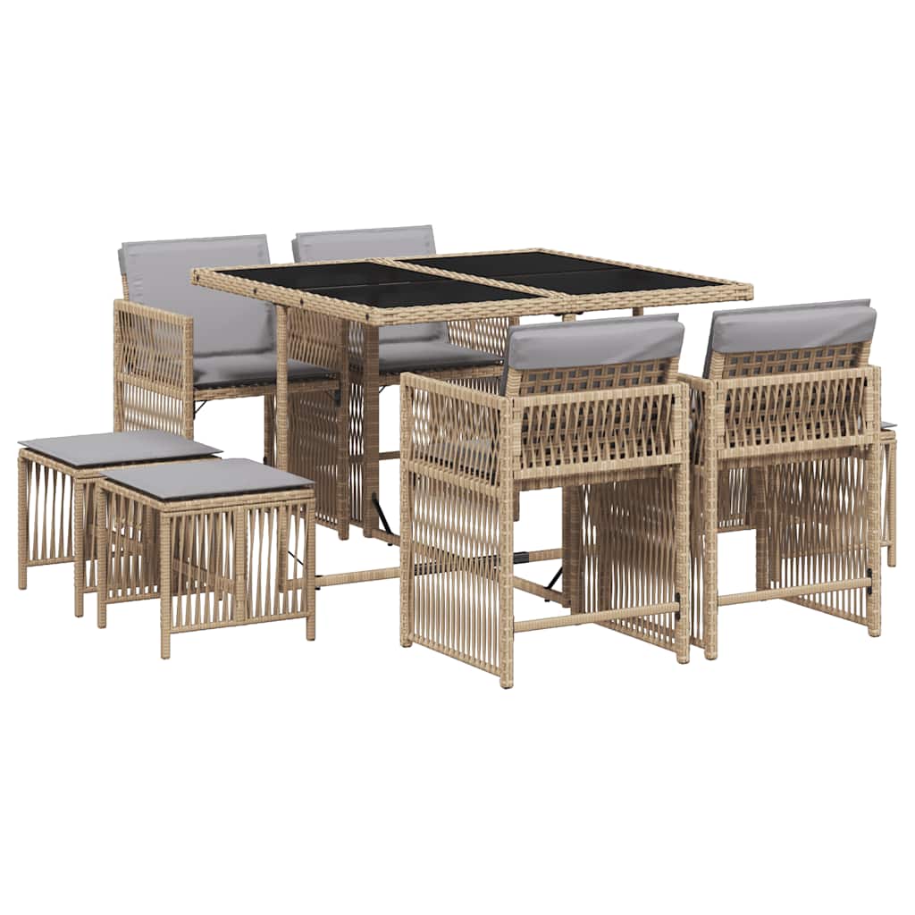 Set Pranzo da Giardino 9 pz con Cuscini Beige Misto Polyrattan | homemem39