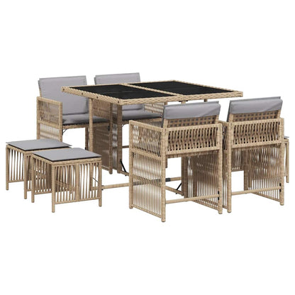 Set Pranzo da Giardino 9 pz con Cuscini Beige Misto Polyrattan - homemem39