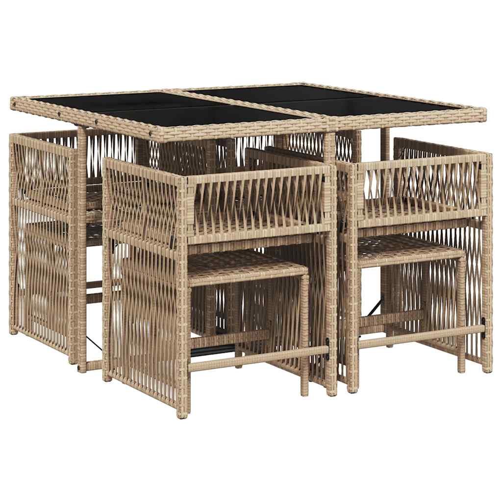 Set Pranzo da Giardino 9 pz con Cuscini Beige Misto Polyrattan | homemem39