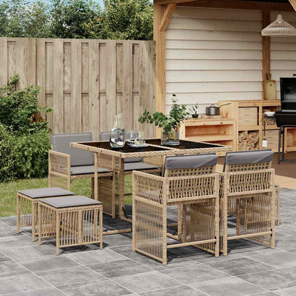 Set Pranzo da Giardino 9 pz con Cuscini Beige Misto Polyrattan | homemem39