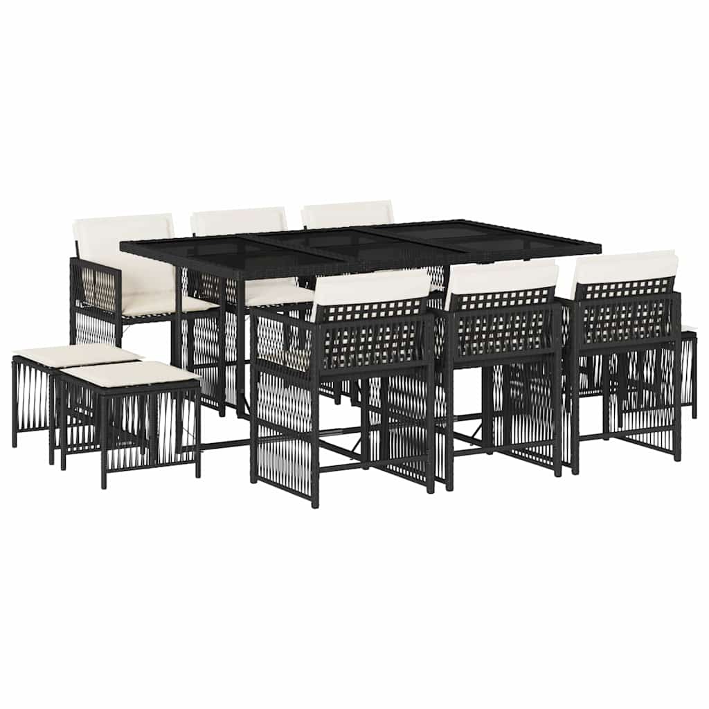Set da Pranzo da Giardino 11 pz con Cuscini in Polyrattan Nero | homemem39