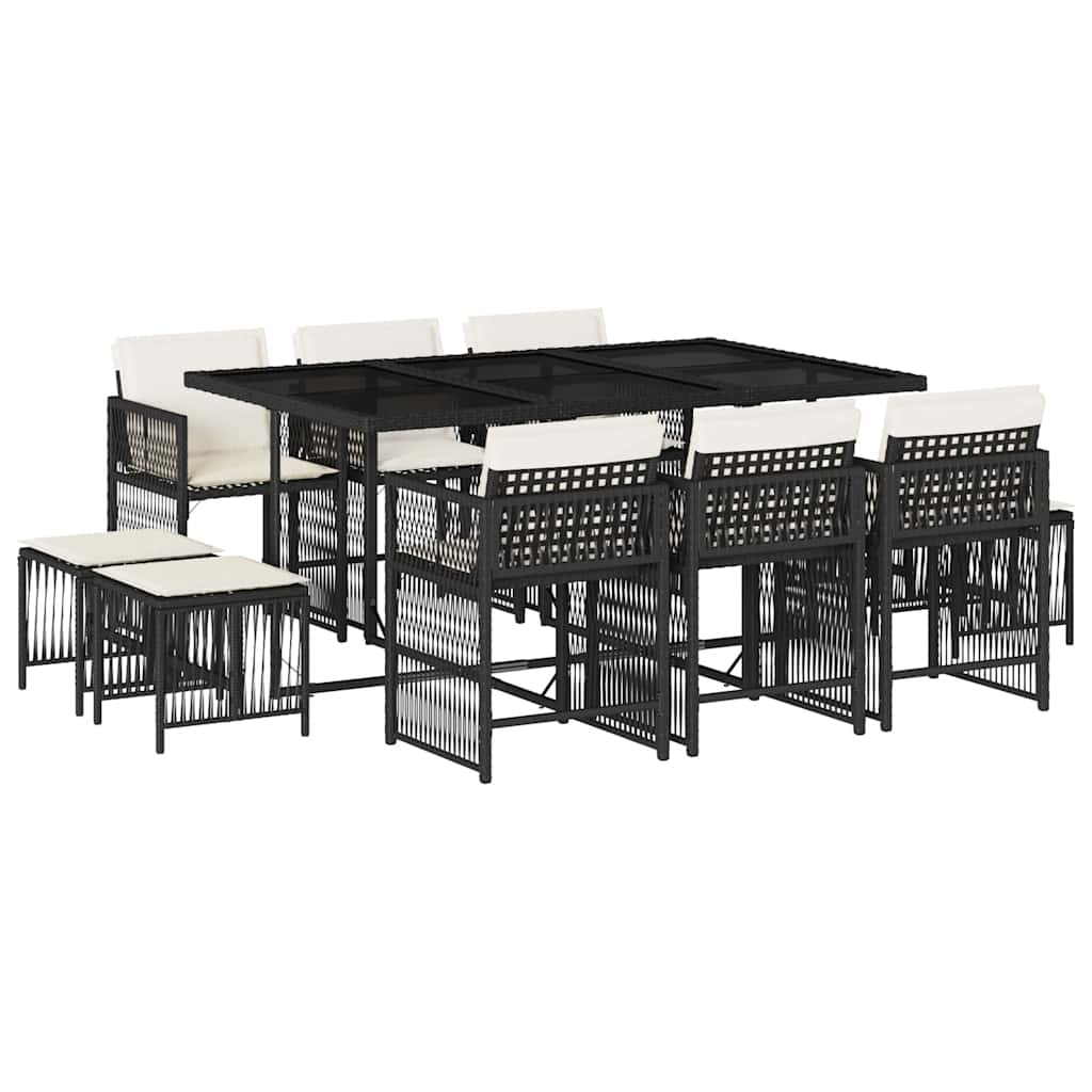 Set da Pranzo da Giardino 11 pz con Cuscini in Polyrattan Nero - homemem39