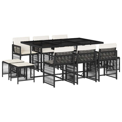 Set da Pranzo da Giardino 11 pz con Cuscini in Polyrattan Nero - homemem39