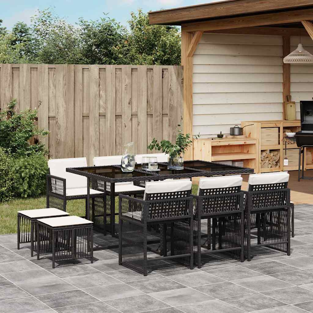 Set da Pranzo da Giardino 11 pz con Cuscini in Polyrattan Nero | homemem39