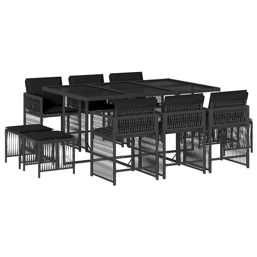 Set da Pranzo da Giardino 11 pz con Cuscini in Polyrattan Nero | homemem39