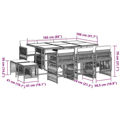 Set da Pranzo da Giardino 11 pz con Cuscini in Polyrattan Nero - homemem39