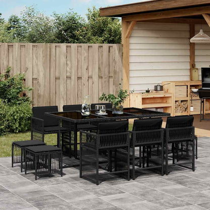 Set da Pranzo da Giardino 11 pz con Cuscini in Polyrattan Nero | homemem39