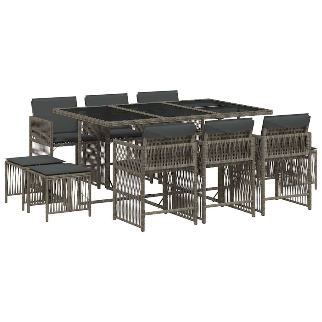 Set da Pranzo da Giardino 11pz con Cuscini in Polyrattan Grigio - homemem39