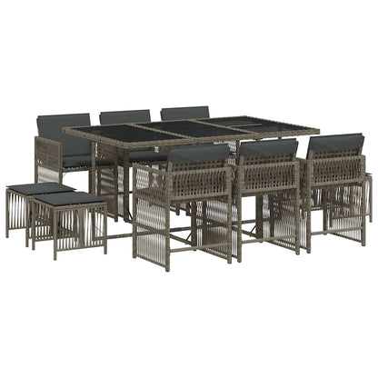 Set da Pranzo da Giardino 11pz con Cuscini in Polyrattan Grigio - homemem39