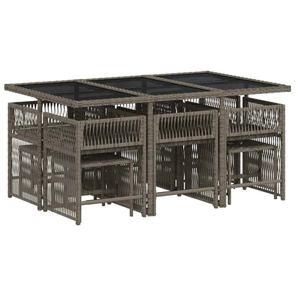 Set da Pranzo da Giardino 11pz con Cuscini in Polyrattan Grigio | homemem39