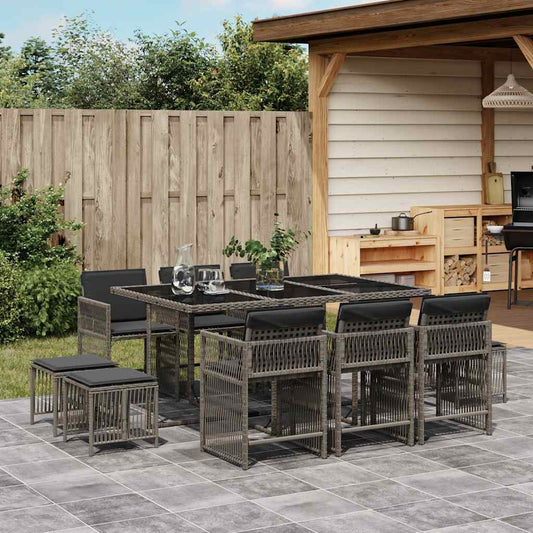 Set da Pranzo da Giardino 11pz con Cuscini in Polyrattan Grigio - homemem39