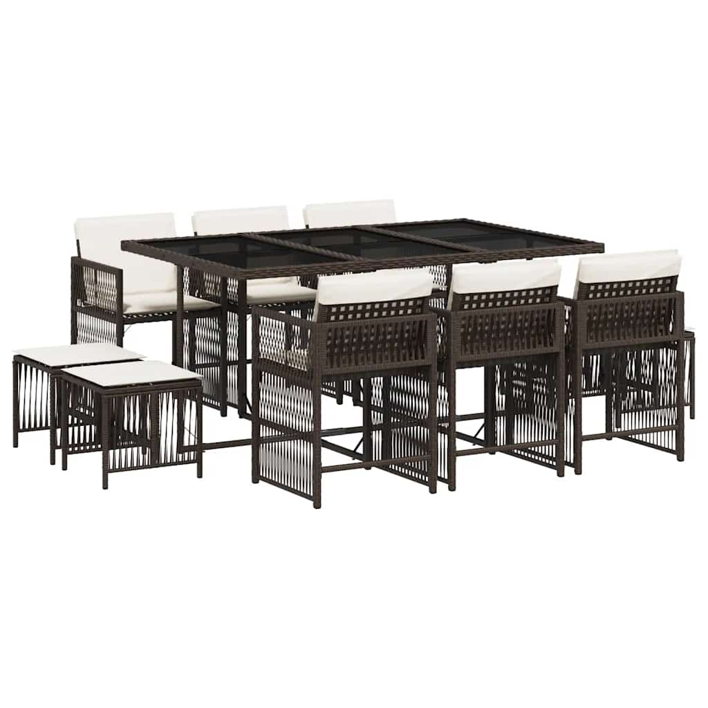 Set da Pranzo da Giardino 11 pz con Cuscini Polyrattan Marrone | homemem39