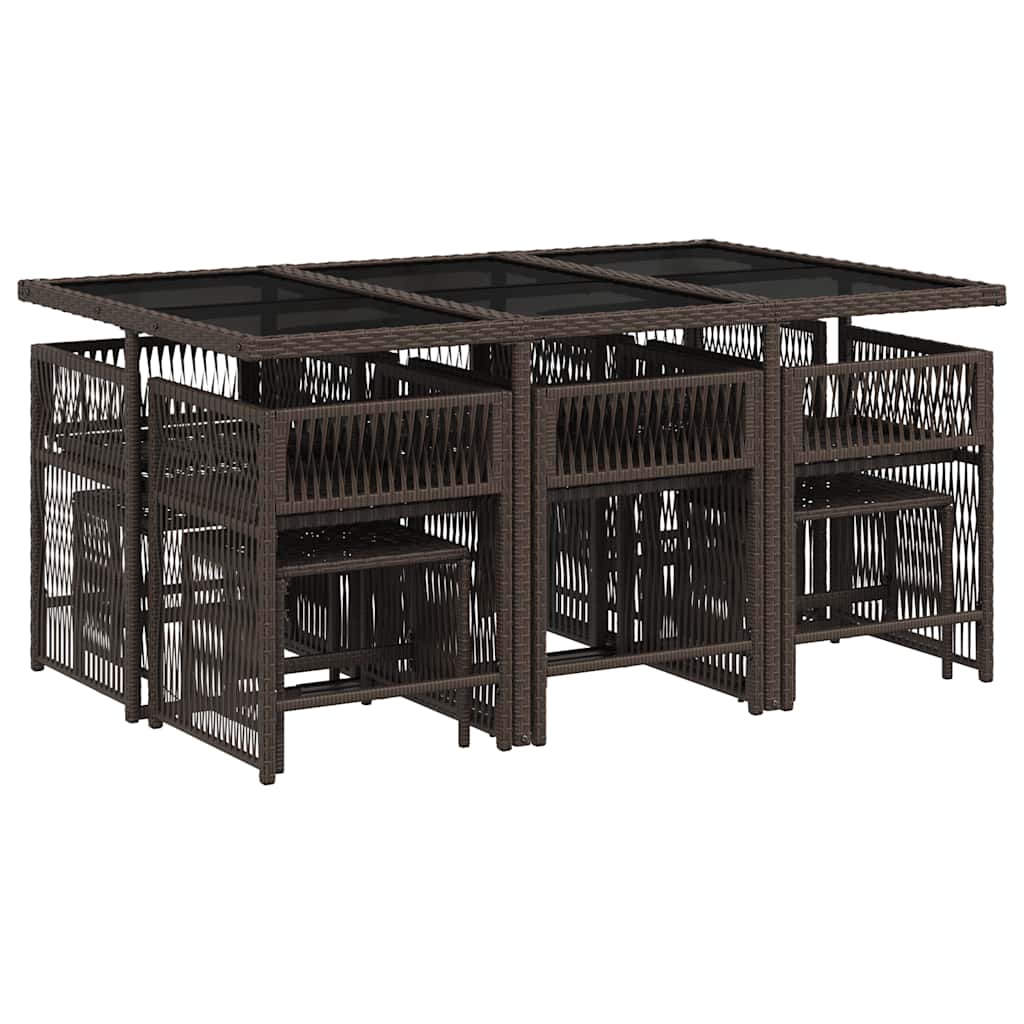 Set da Pranzo da Giardino 11 pz con Cuscini Polyrattan Marrone | homemem39