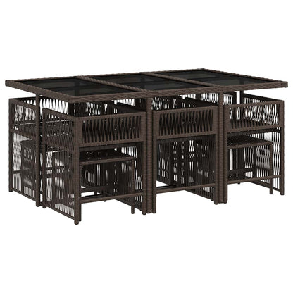 Set da Pranzo da Giardino 11 pz con Cuscini Polyrattan Marrone | homemem39