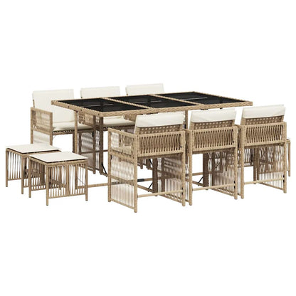 Set da Pranzo da Giardino 11 pz con Cuscini Beige in Polyrattan | homemem39