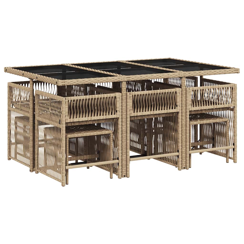 Set da Pranzo da Giardino 11 pz con Cuscini Beige in Polyrattan | homemem39