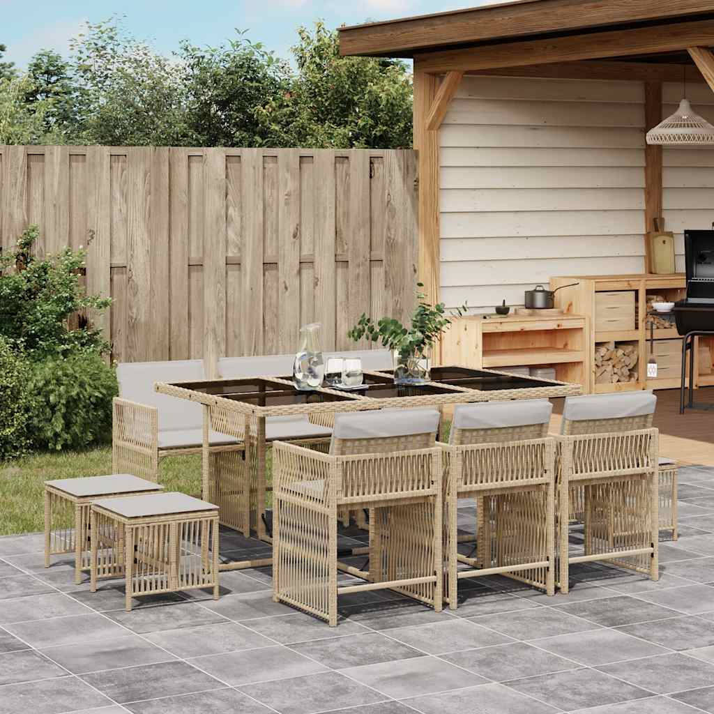 Set da Pranzo da Giardino 11 pz con Cuscini Beige in Polyrattan | homemem39
