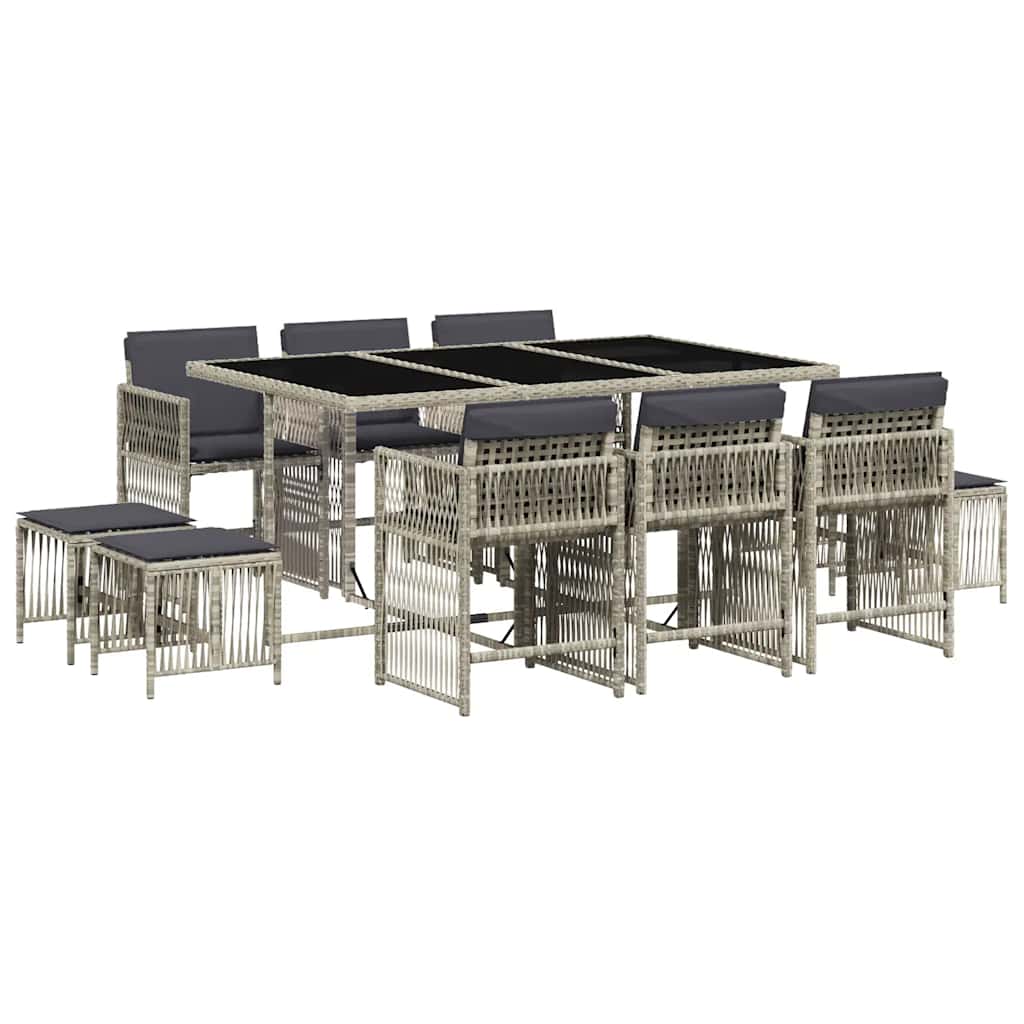 Set Pranzo Giardino 11pz con Cuscini Grigio Chiaro Polyrattan | homemem39