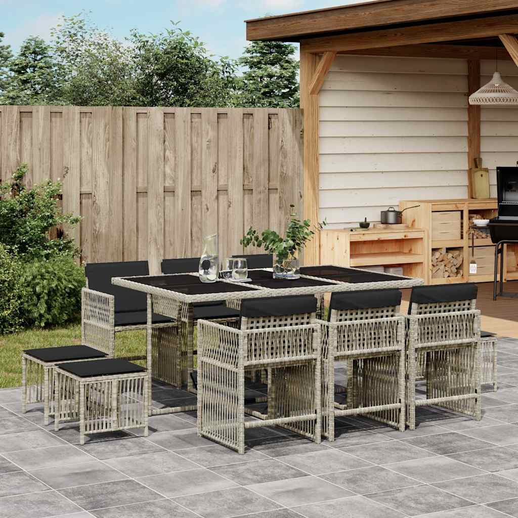 Set Pranzo Giardino 11pz con Cuscini Grigio Chiaro Polyrattan | homemem39