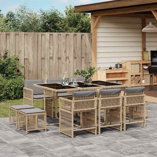 Set Pranzo da Giardino 11 pz con Cuscini Beige Misto Polyrattan - homemem39
