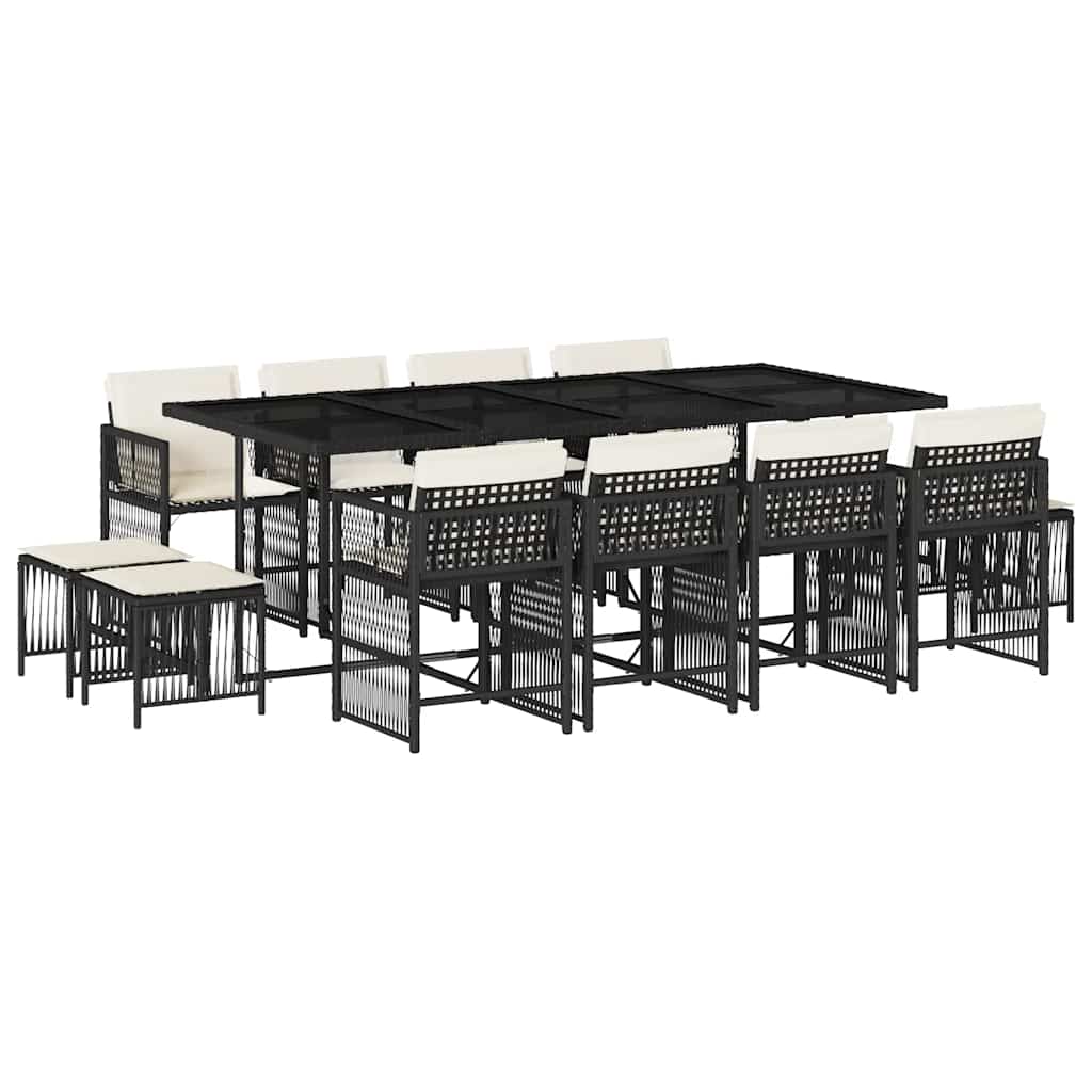 Set da Pranzo da Giardino 13pz con Cuscini Nero in Polyrattan | homemem39