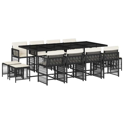 Set da Pranzo da Giardino 13pz con Cuscini Nero in Polyrattan | homemem39