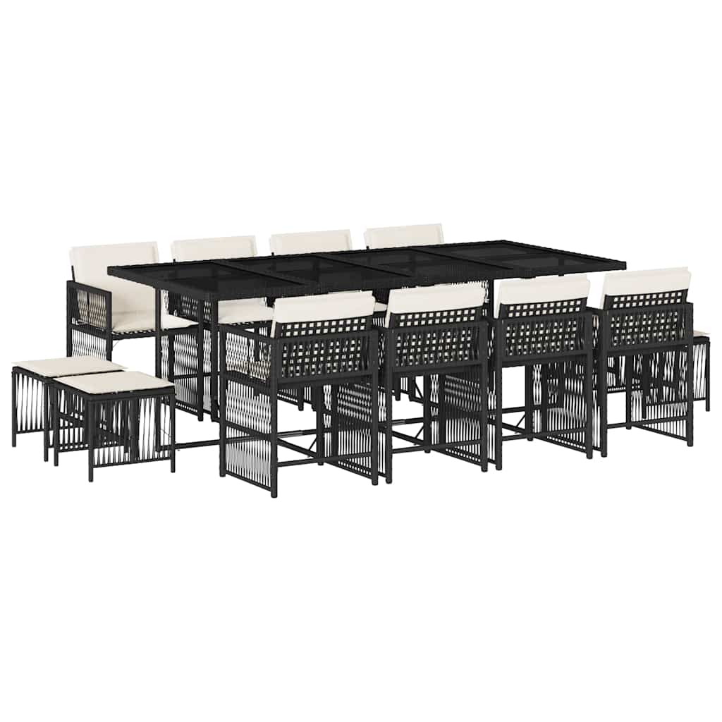 Set da Pranzo da Giardino 13pz con Cuscini Nero in Polyrattan - homemem39