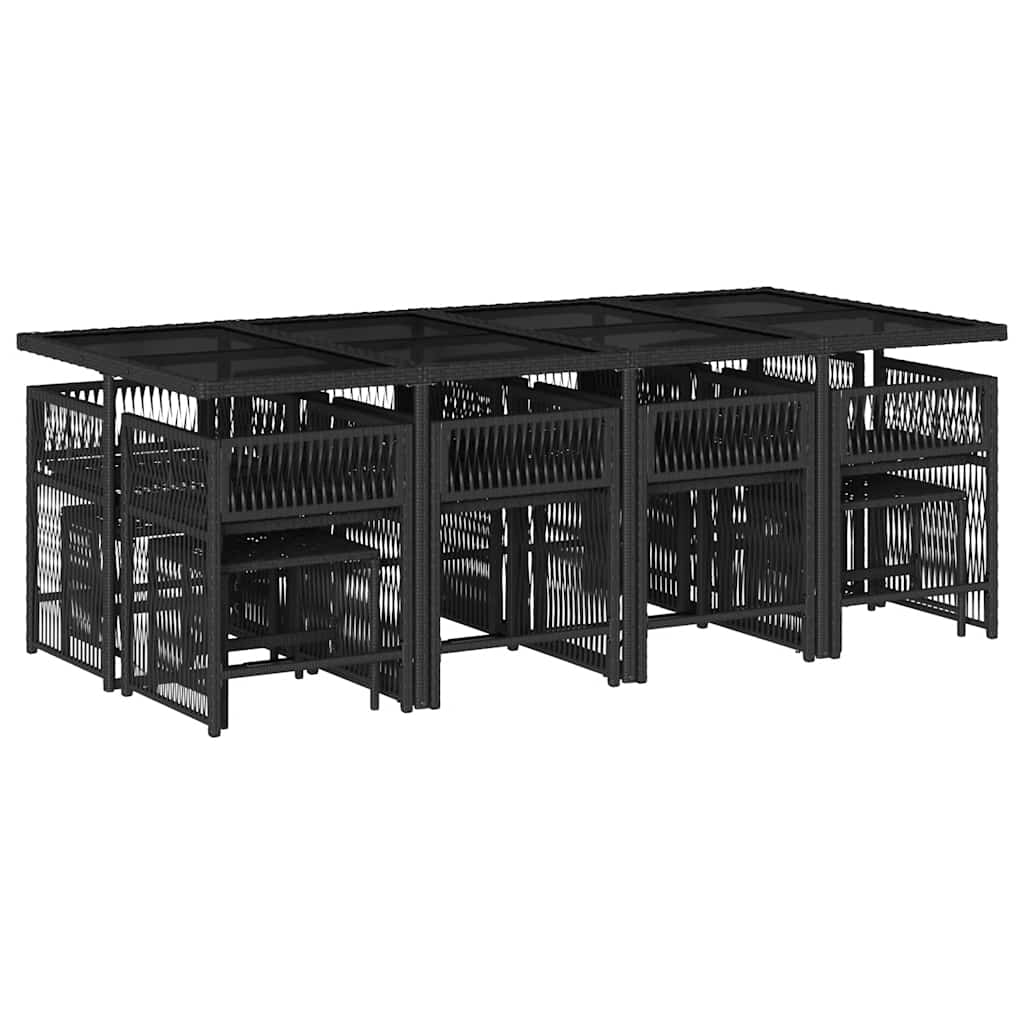 Set da Pranzo da Giardino 13pz con Cuscini Nero in Polyrattan | homemem39