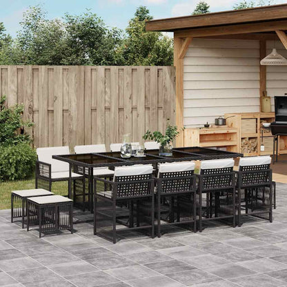 Set da Pranzo da Giardino 13pz con Cuscini Nero in Polyrattan | homemem39