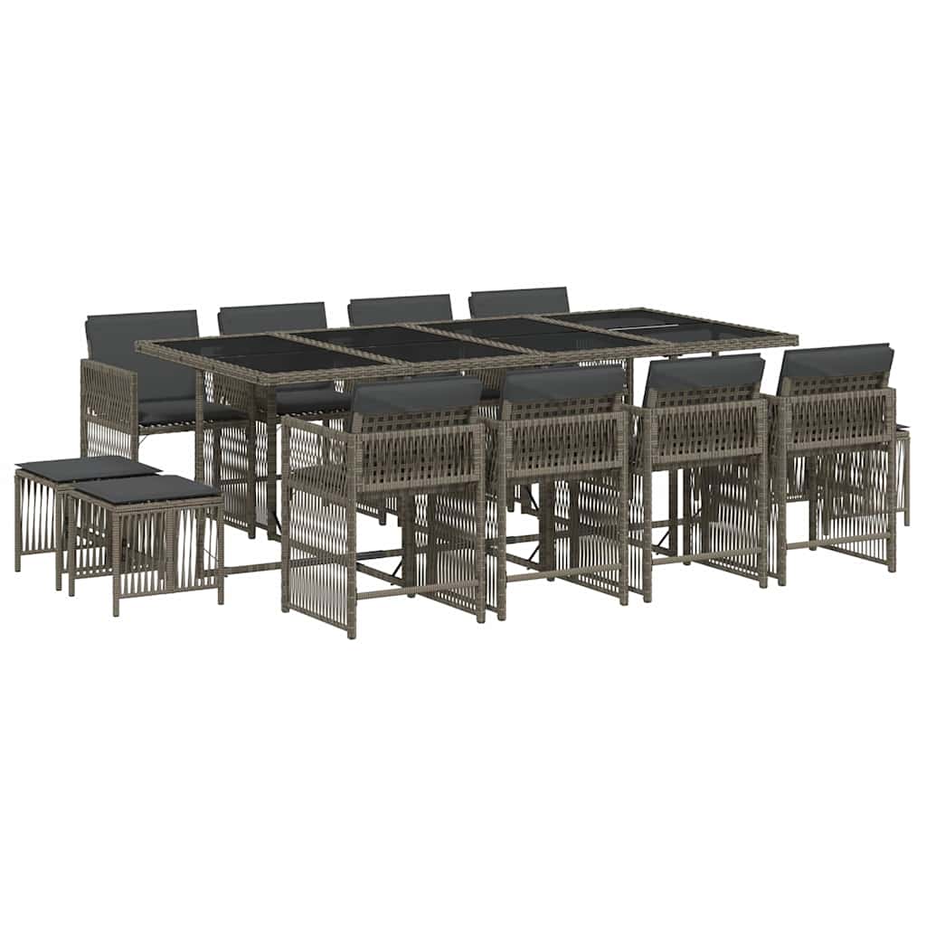 Set da Pranzo da Giardino 13pz con Cuscini Grigio in Polyrattan | homemem39