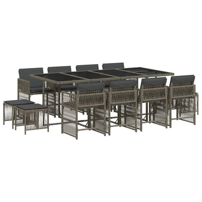 Set da Pranzo da Giardino 13pz con Cuscini Grigio in Polyrattan | homemem39