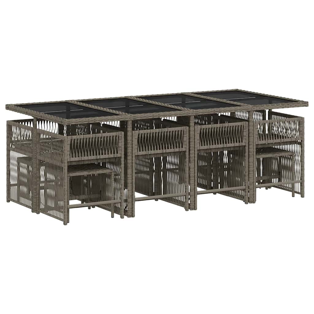 Set da Pranzo da Giardino 13pz con Cuscini Grigio in Polyrattan | homemem39