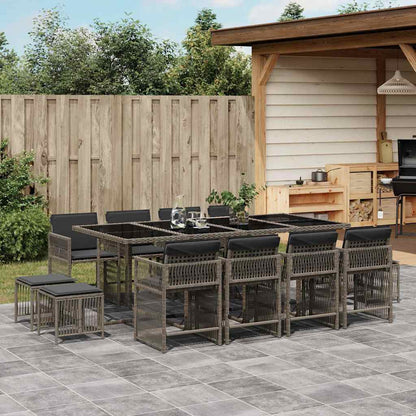 Set da Pranzo da Giardino 13pz con Cuscini Grigio in Polyrattan | homemem39