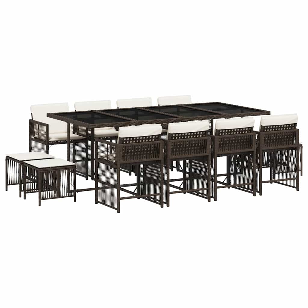 Set da Pranzo da Giardino 13pz con Cuscini Marrone Polyrattan | homemem39