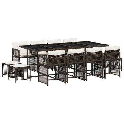 Set da Pranzo da Giardino 13pz con Cuscini Marrone Polyrattan | homemem39