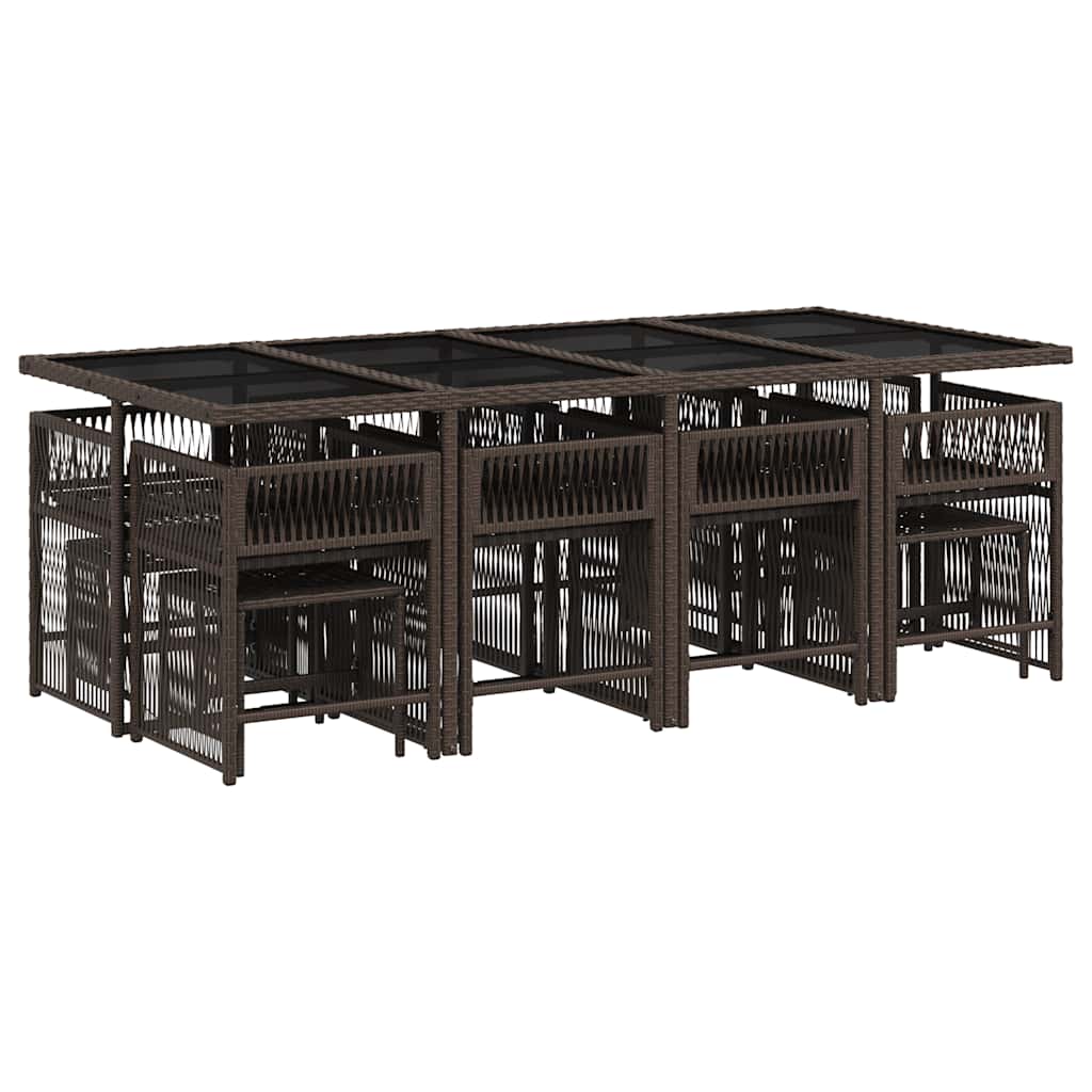Set da Pranzo da Giardino 13pz con Cuscini Marrone Polyrattan | homemem39