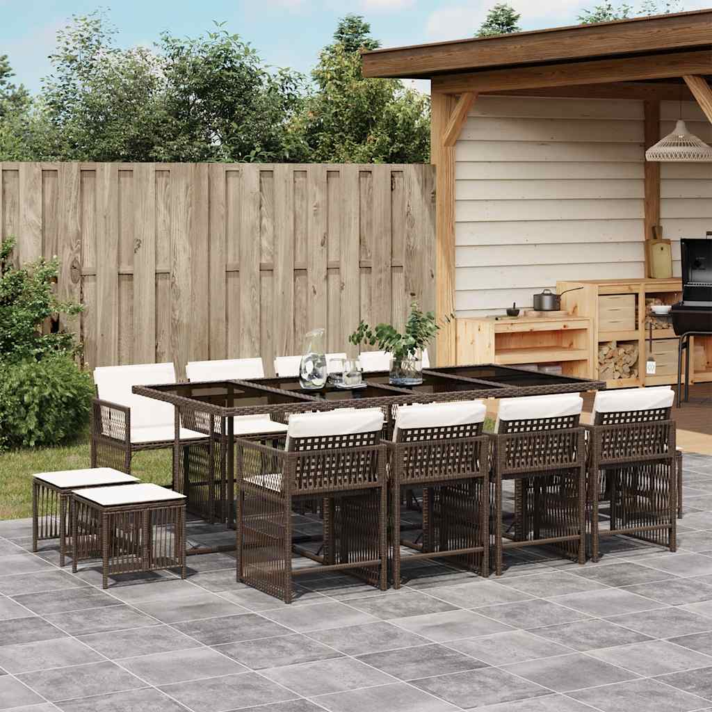 Set da Pranzo da Giardino 13pz con Cuscini Marrone Polyrattan | homemem39