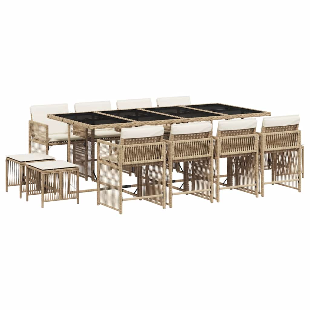 Set da Pranzo da Giardino 13 pz con Cuscini Beige in Polyrattan | homemem39