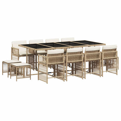 Set da Pranzo da Giardino 13 pz con Cuscini Beige in Polyrattan | homemem39