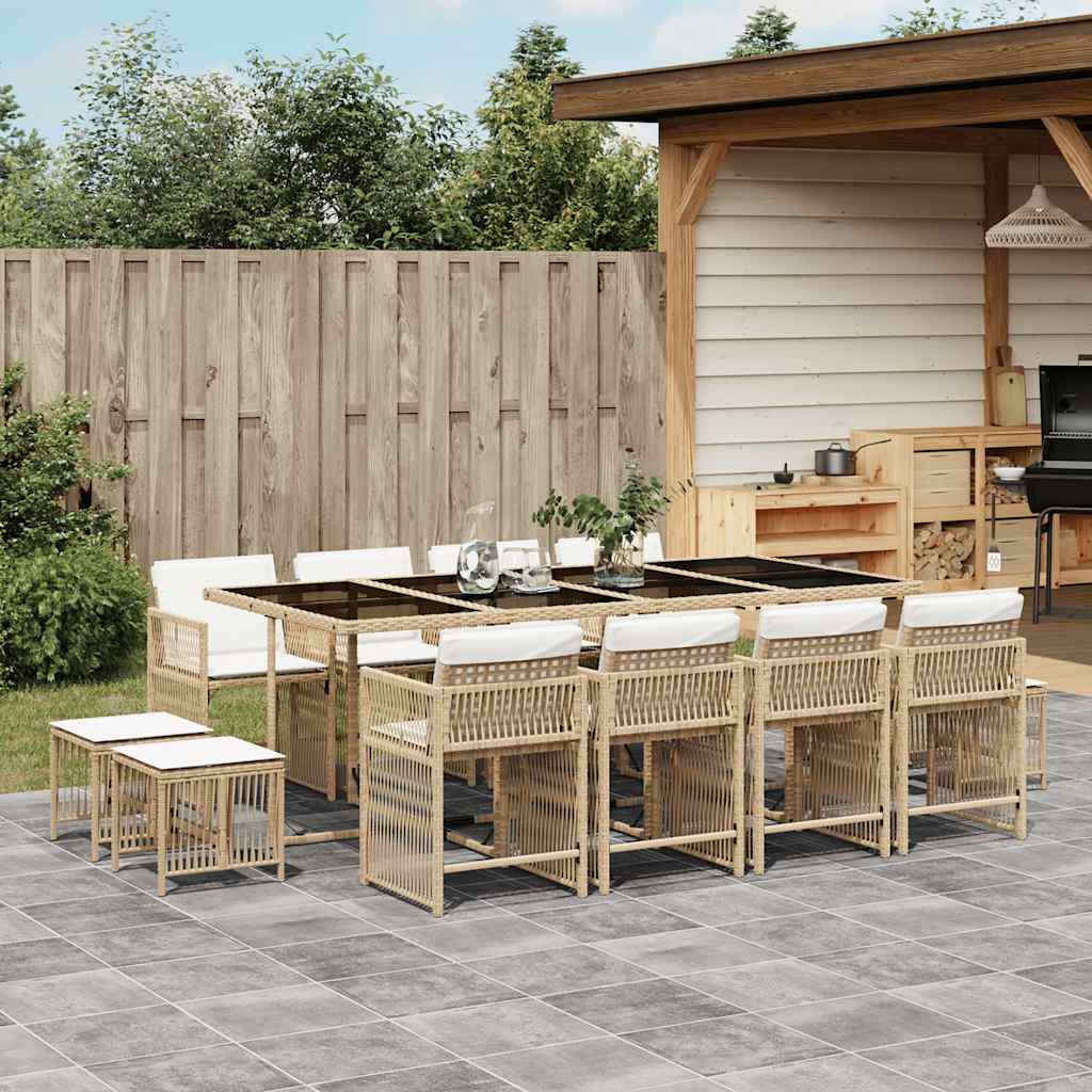 Set da Pranzo da Giardino 13 pz con Cuscini Beige in Polyrattan | homemem39