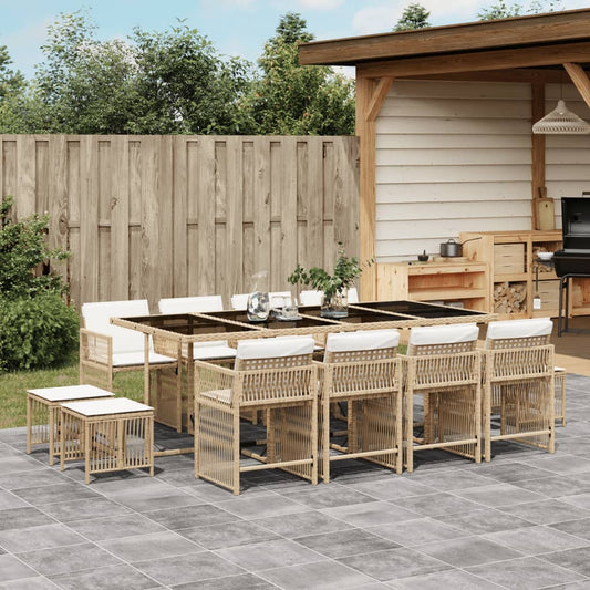 Set da Pranzo da Giardino 13 pz con Cuscini Beige in Polyrattan - homemem39