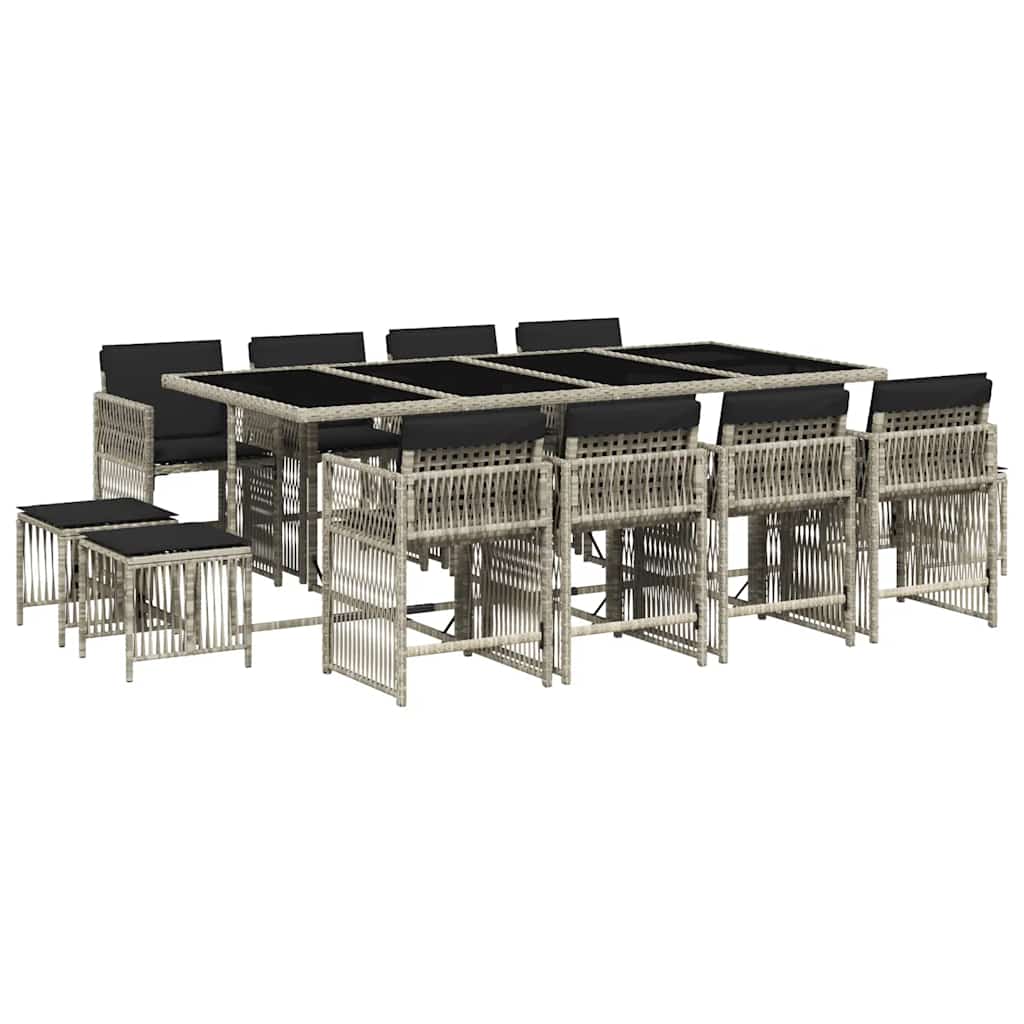 Set da Pranzo da Giardino 13pz con Cuscini Grigio in Polyrattan | homemem39